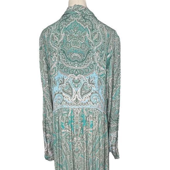 Soft Surroundings Aqua Scroll Design Button Up Dress Adair Dress Size L… - Picture 6 of 14